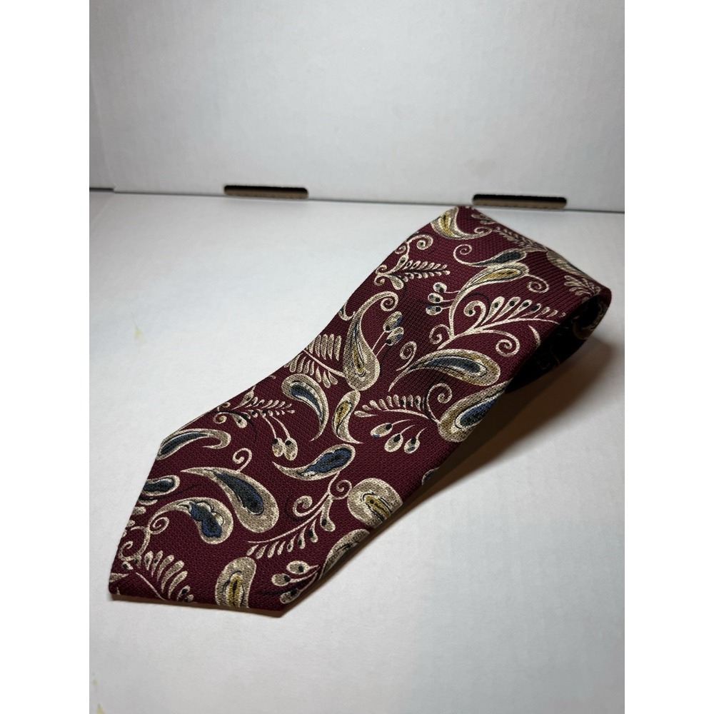 Jos. A. Bank Premier Collection Silk Men's Tie Paisley Burgundy White Beige EUC